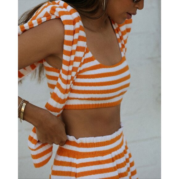 Sincerely Jules for Bandier Fern Bralette & Shorts in Orange White - Picture 2 of 5
